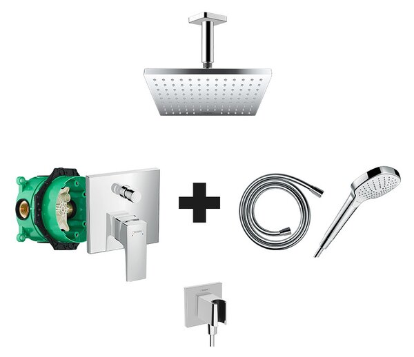 Set de dus, baterie Hansgrohe, Metropol, palarie si para de dus, cot racord si furtun