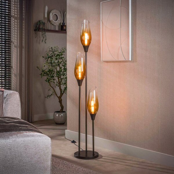Zijlstra Lampadar Cocoon, sticlă, chihlimbar, 3 becuri, E27, 168 cm, Portocaliu, Camera de zi / sufragerie, Sticlă, Scandinavă