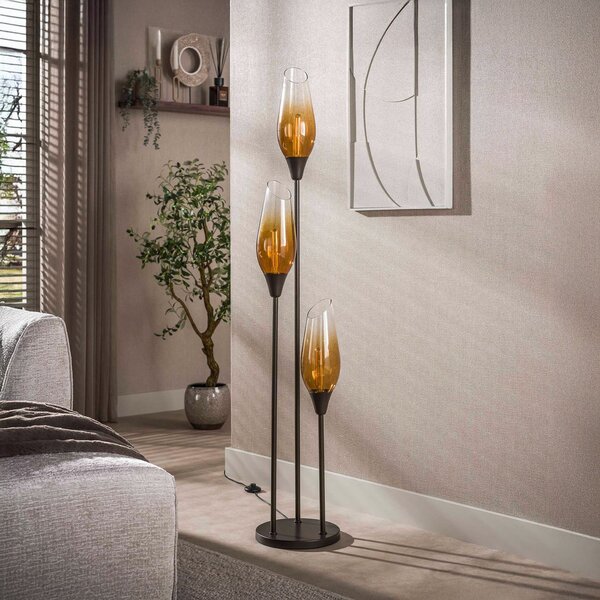 Zijlstra Lampadar Cocoon, sticlă, chihlimbar, 3 becuri, E27, 168 cm, Portocaliu, Camera de zi / sufragerie, Sticlă, Scandinavă