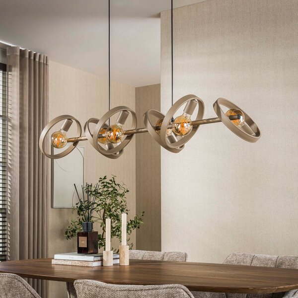 Zijlstra Lampă suspendată Hover, bej, metal, cu 6 becuri, E27, 120 cm, reglabil, Bej, Camera de zi / sufragerie, Metal, Scandinavă