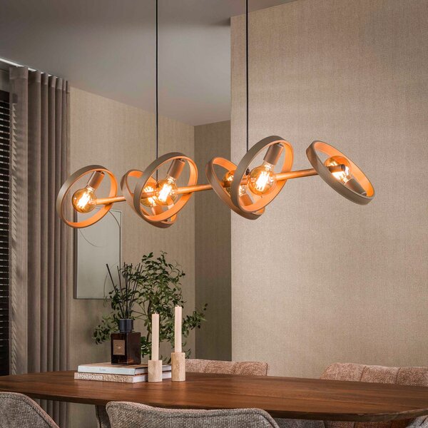 Zijlstra Lampă suspendată Hover, bej, metal, cu 6 becuri, E27, 120 cm, reglabil, Bej, Camera de zi / sufragerie, Metal, Scandinavă