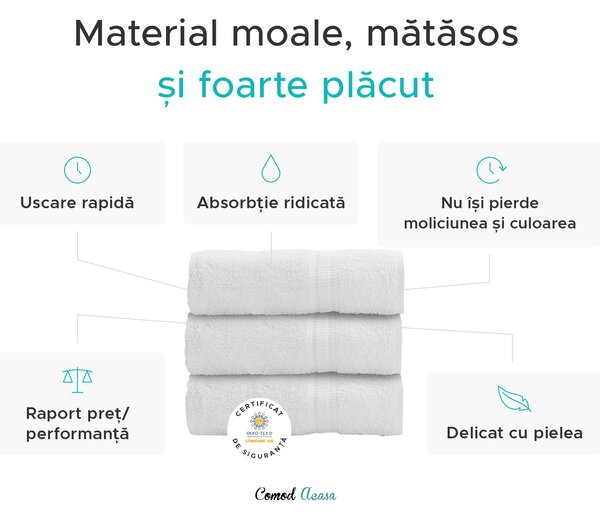 Prosop BIBAZ 50x100 cm, gri deschis 100% bumbac