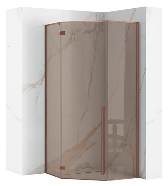 Rea Diamond, cabină de duș pentagonală 90 x 90 cm, sticlă gri 6 mm, cupru mat, REA-K6966