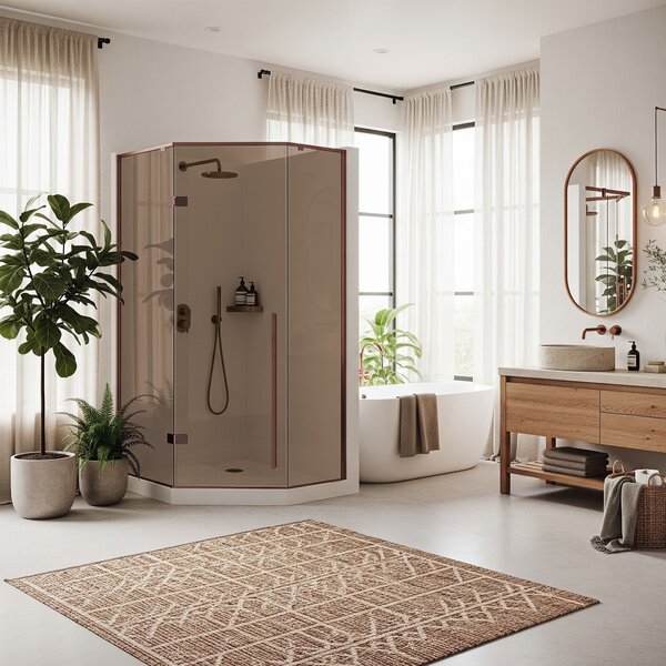 Rea Diamond, cabină de duș pentagonală 90 x 90 cm, sticlă gri 6 mm, cupru mat, REA-K6966