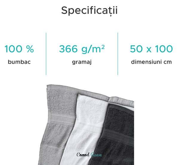 Prosop BIBAZ 50x100 cm, gri deschis 100% bumbac