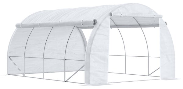 Outsunny Seră cu Tunel cu Ușă, Panouri și 8 Ferestre Rulabile, în Oțel Zincat și PE, 3.97x3x2 m, Alb | Aosom Romania