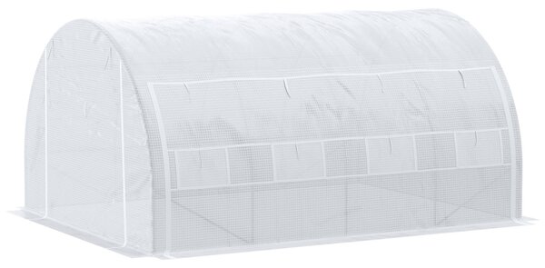 Outsunny Seră cu Tunel cu Ușă, Panouri și 8 Ferestre Rulabile, în Oțel Zincat și PE, 3.97x3x2 m, Alb | Aosom Romania
