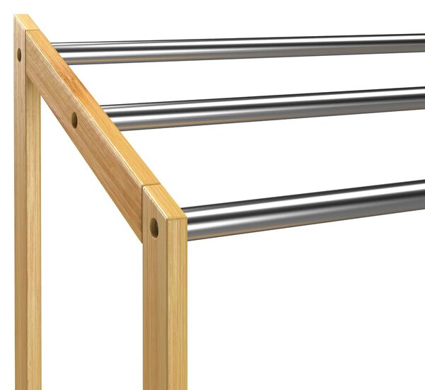 Suport pentru prosoape din bambus RUBBY cu bare metalice și raft, 51x31x85 cm, maro/argintiu Casaria