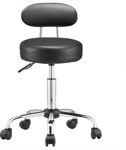 Taburet pe roți cu spătar ROLAND, Ø35cm, negru Casaria