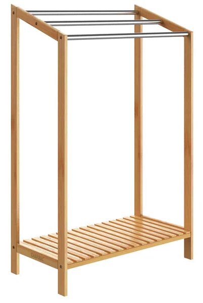 Suport pentru prosoape din bambus RUBBY cu bare metalice și raft, 51x31x85 cm, maro/argintiu Casaria