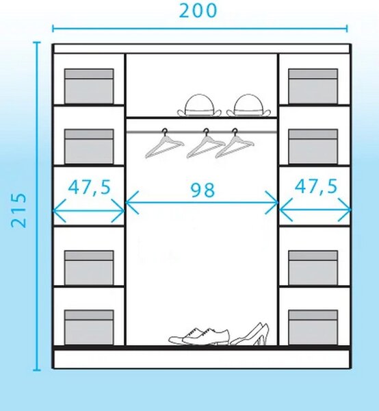 Dressing DENVER DEN1, casmir, PAL, cu 4 usi, 200x59x215 cm