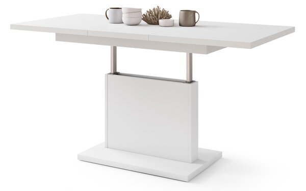 Mazzoni ASTON MINI Alb Mat - MĂSUȚĂ DE CAFEA MODERNĂ EXTENSIBILĂ REGLABILĂ PE ÎNĂLȚIME MASĂ TRANSFORMABILĂ
