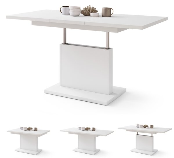 Mazzoni ASTON MINI Alb Mat - MĂSUȚĂ DE CAFEA MODERNĂ EXTENSIBILĂ REGLABILĂ PE ÎNĂLȚIME MASĂ TRANSFORMABILĂ