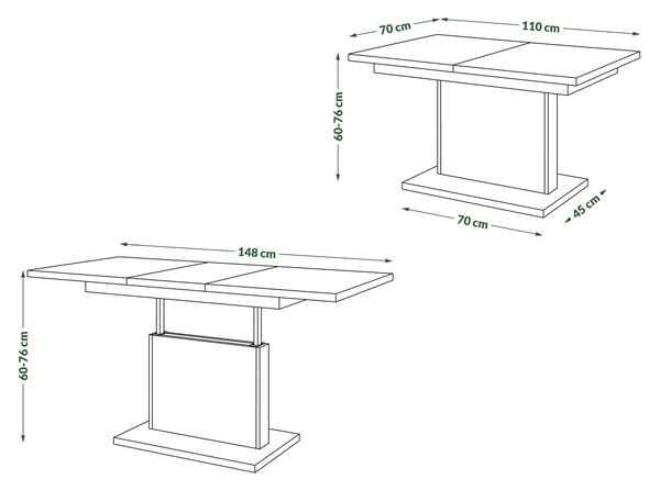 Mazzoni ASTON MINI Negru Mat - MĂSUȚĂ DE CAFEA MODERNĂ EXTENSIBILĂ REGLABILĂ PE ÎNĂLȚIME MASĂ TRANSFORMABILĂ