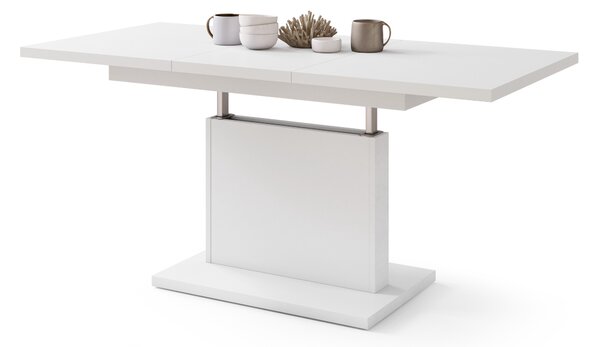 Mazzoni ASTON MINI Alb Mat - MĂSUȚĂ DE CAFEA MODERNĂ EXTENSIBILĂ REGLABILĂ PE ÎNĂLȚIME MASĂ TRANSFORMABILĂ