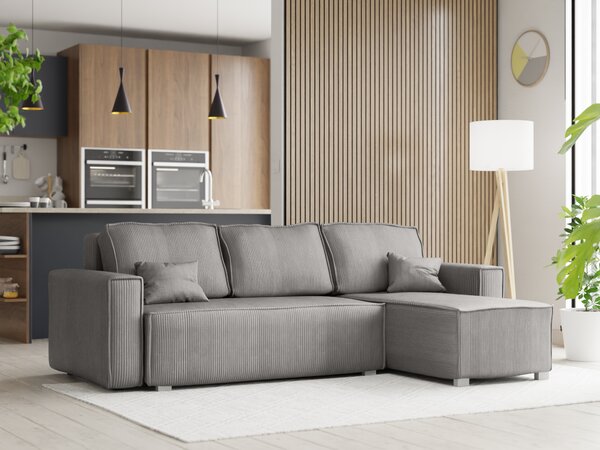 Canapea colt extensibila SMART COSARO gri deschis, cu colt bilateral + 2 perne CADOU