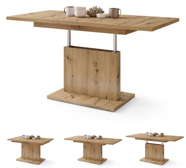 Mazzoni ASTON MINI Stejar Artisan - MĂSUȚĂ DE CAFEA MODERNĂ EXTENSIBILĂ REGLABILĂ PE ÎNĂLȚIME MASĂ TRANSFORMABILĂ