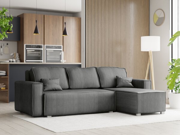 Canapea colt extensibila SMART COSARO gri, cu colt bilateral + 2 perne CADOU