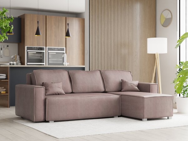 Canapea colt extensibila SMART COSARO roz, cu colt bilateral + 2 perne CADOU