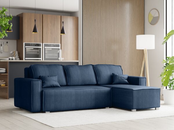 Canapea colt extensibila SMART COSARO albastru inchis, cu colt bilateral + 2 perne CADOU