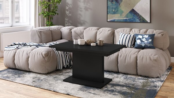 Mazzoni ASTON MINI Negru Mat - MĂSUȚĂ DE CAFEA MODERNĂ EXTENSIBILĂ REGLABILĂ PE ÎNĂLȚIME MASĂ TRANSFORMABILĂ