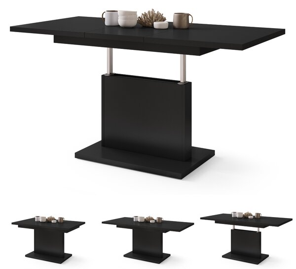 Mazzoni ASTON MINI Negru Mat - MĂSUȚĂ DE CAFEA MODERNĂ EXTENSIBILĂ REGLABILĂ PE ÎNĂLȚIME MASĂ TRANSFORMABILĂ