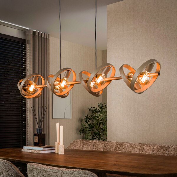 Zijlstra Lampă suspendată Hover, bej, metal, cu 8 becuri, E27, 160 cm, reglabil, Bej, Camera de zi / sufragerie, Metal, Scandinavă