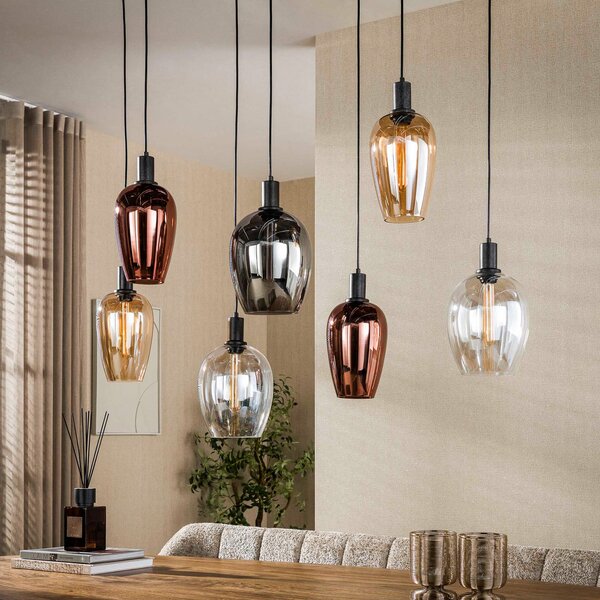 Zijlstra Lampă suspendată Amfora, negru/multicolor, sticlă, 120 cm, reglabil, Multicolor, Camera de zi / sufragerie, Sticlă, Scandinavă