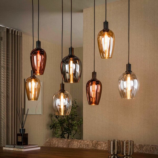 Zijlstra Lampă suspendată Amfora, negru/multicolor, sticlă, 120 cm, reglabil, Multicolor, Camera de zi / sufragerie, Sticlă, Scandinavă