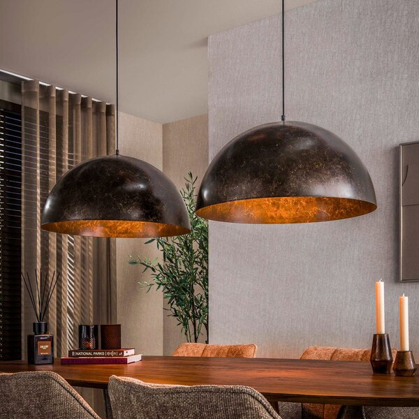 Zijlstra Lampă suspendată Dome, maro, metal, cu 2 becuri, E27, 142 cm, reglabil, Maro / Rugină, Camera de zi / sufragerie, Metal, Scandinavă