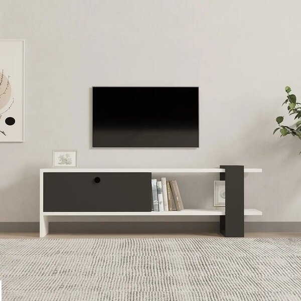 Comoda TV, Funda, alb si antracit, 120 cm