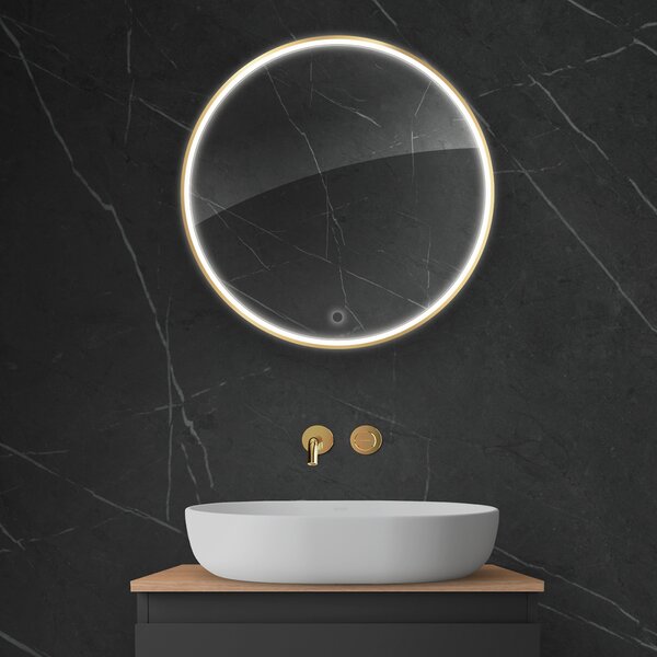 Oltens Nordlis oglindă 60x60 cm rotund cu iluminare cu covoraș de încălzire auriu 64100800