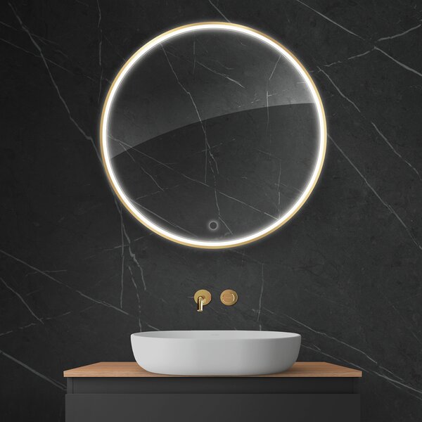 Oltens Nordlis oglindă 80x80 cm rotund cu iluminare cu covoraș de încălzire auriu 64101800