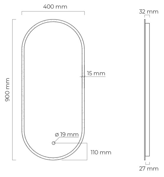Oltens Nordlis oglindă 40x90 cm oval cu iluminare cu covoraș de încălzire 64103000