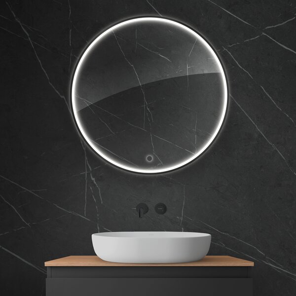 Oltens Nordlis oglindă 80x80 cm rotund cu iluminare cu covoraș de încălzire negru 64101300