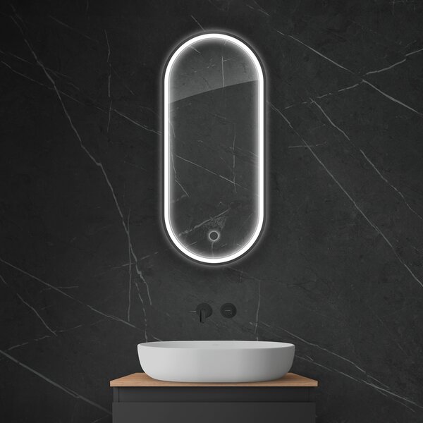 Oltens Nordlis oglindă 40x90 cm oval cu iluminare cu covoraș de încălzire negru 64103300