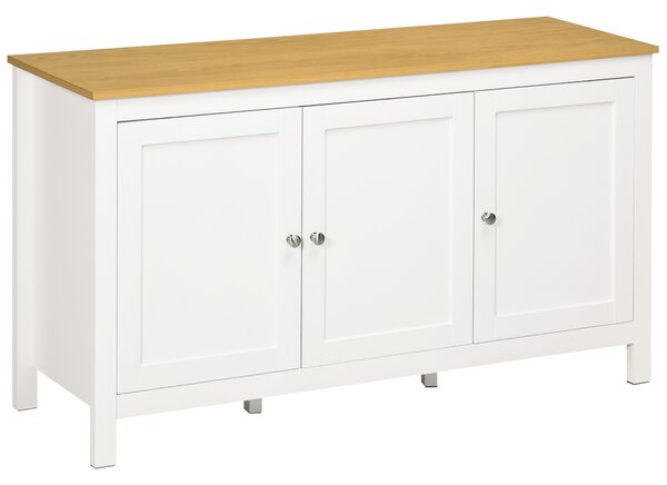 HOMCOM Credență de Bucătărie cu 3 Uși, Mobilier Modern de Bucătărie cu Raft Reglabil, Credență Tip Bufet pentru Sufragerie, Sala de Mese și Salon, 120x40x70 cm, Alb și Culoare Lemn | Aosom Romania
