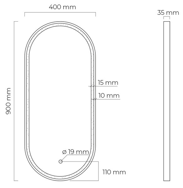 Oltens Nordlis oglindă 40x90 cm oval cu iluminare cu covoraș de încălzire negru 64103300
