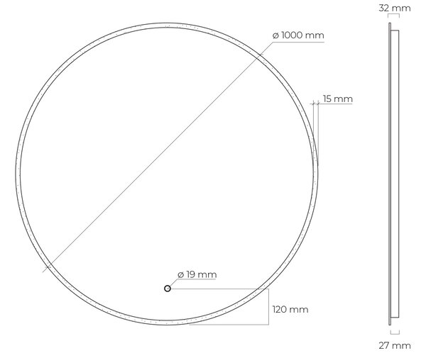 Oltens Nordlis oglindă 100x100 cm rotund cu iluminare cu covoraș de încălzire 64102000
