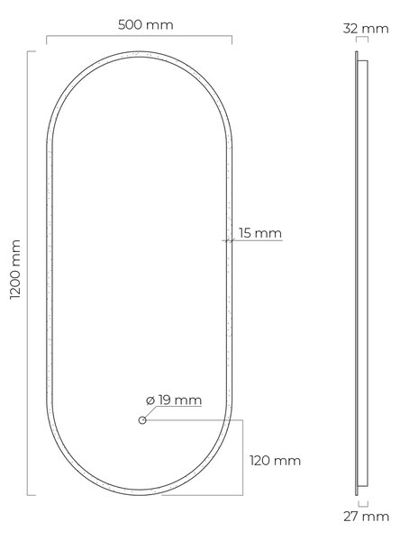 Oltens Nordlis oglindă 50x120 cm oval cu iluminare cu covoraș de încălzire 64104000