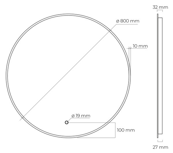 Oltens Nordlis oglindă 80x80 cm rotund cu iluminare cu covoraș de încălzire negru 64109300
