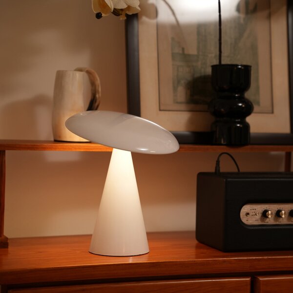 Beacon Lighting Lampa de masă cu baterie și LED Kinoko, albă, 27 cm, CCT, reglabil, Alb, Camera de zi / sufragerie, Plastic, Modern