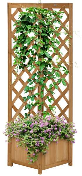 Outsunny Jardiniera de gradina din lemn de brad maro cu grila pentru plante cataratoare, 40x40x145cm | Aosom Romania