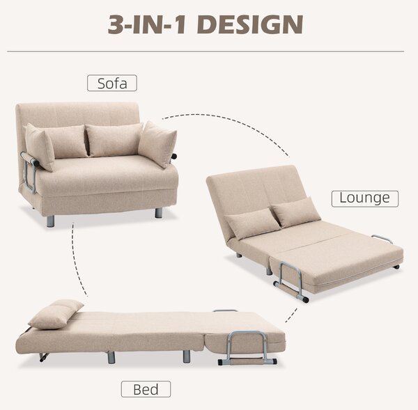 HOMCOM Canapea Extensibilă cu 2 Locuri, Spătar Reglabil și 4 Perne Tapițate, 102x82x81 cm, Bej | Aosom Romania