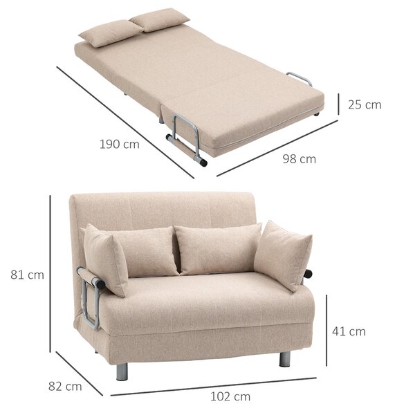 HOMCOM Canapea Extensibilă cu 2 Locuri, Spătar Reglabil și 4 Perne Tapițate, 102x82x81 cm, Bej | Aosom Romania