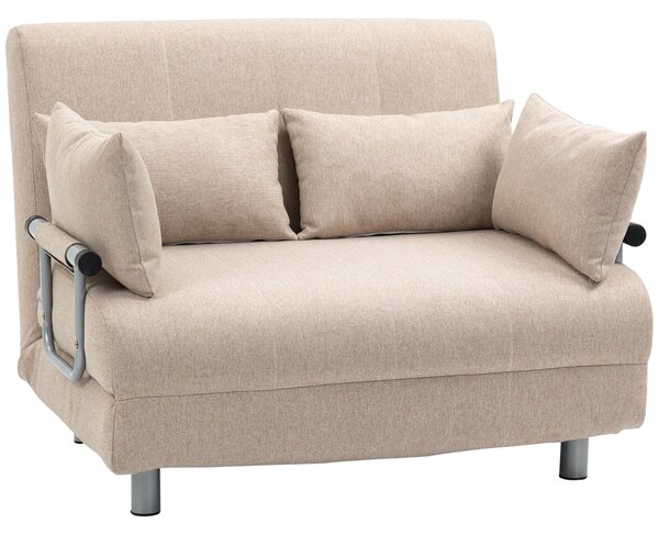 HOMCOM Canapea Extensibilă cu 2 Locuri, Spătar Reglabil și 4 Perne Tapițate, 102x82x81 cm, Bej | Aosom Romania