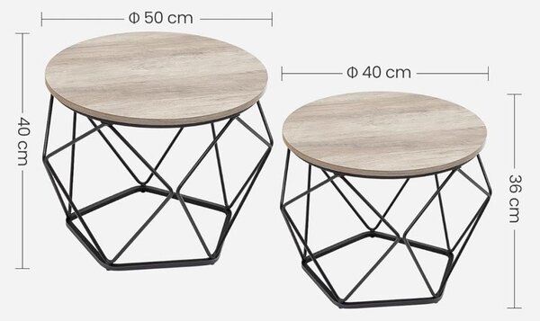 Set 2 masute laterale, Vasagle, Gri-Negru, 50x50x40 cm
