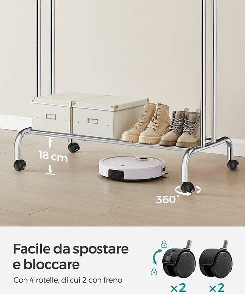Cuier stender, Songmics, Argintiu, 153x54.5x103 cm