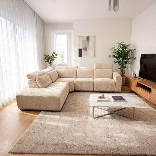 Colțar dumonde cu recliner electric, tetiere reglabile Leonidas 280x246 cm