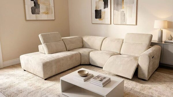 Colțar dumonde cu recliner electric, tetiere reglabile Leonidas 280x246 cm